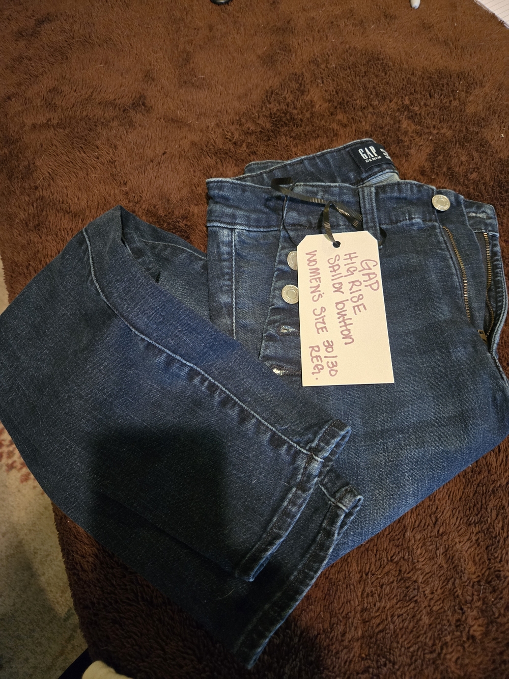 GAP Women's High-Rise Skinny Jeans in Dark Blue With Sailor Buttons🥰